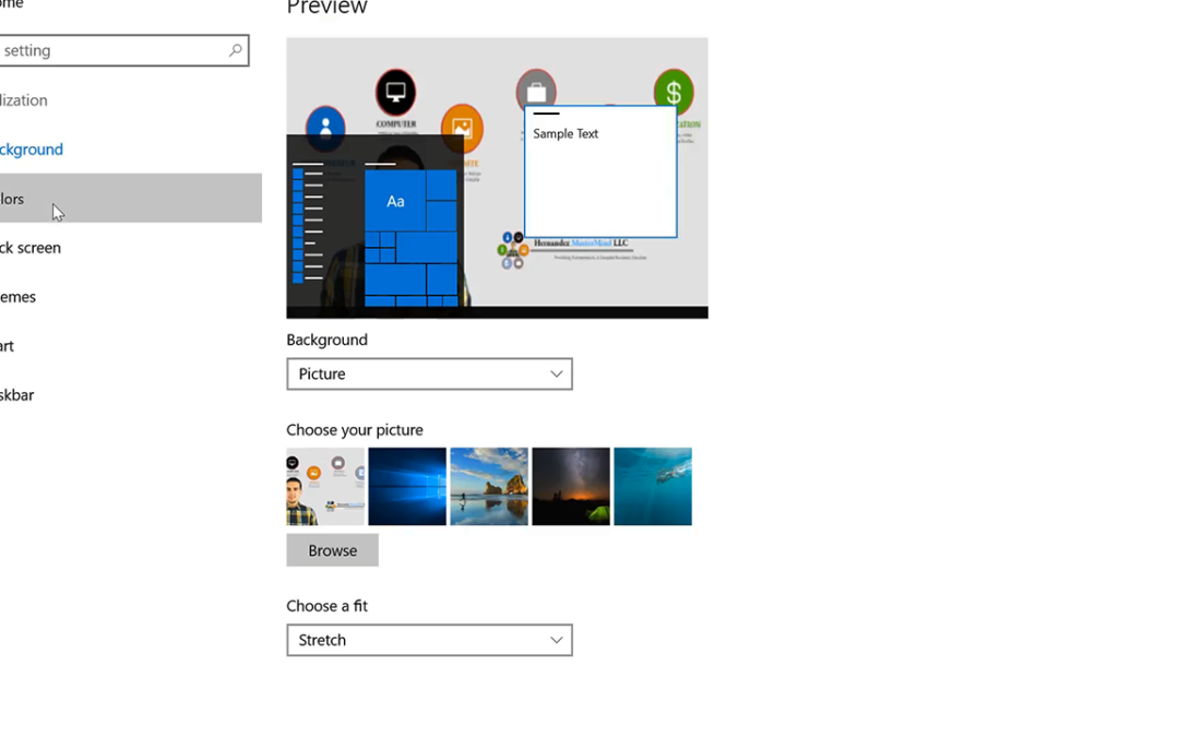 Overview of the Personalization Options inside Windows 10